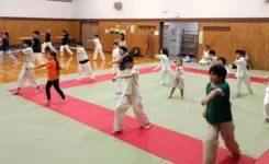 稽古に励む大人と子供たち
