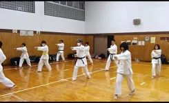 空手昇級試験間近な日曜日の大人子供合同稽古のようす