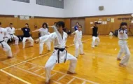 大人と小中学生が一緒に稽古しているようす